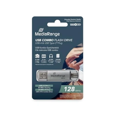 Image de MediaRange Clé USB 3.0 Combo avec connecteur Type C 128 Go argenté MR938