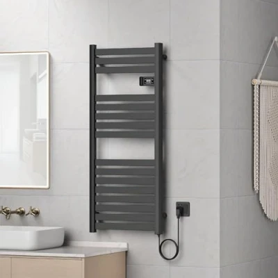 Image de pro.tec Sèche Serviettes Électrique Radiateur Mural pour Salle de Bains avec Écran Tactile Thermostat Programmable Chauffe 500W 16 Lames 120 x 50 cm Noir