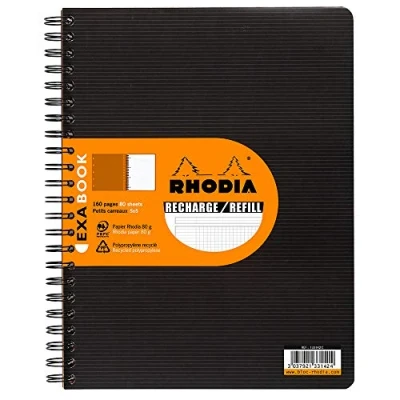 Image de RHODIA 133142C Cahier Recharge pour d&#039;Organisation Exabook Noir A4+ 22,5 x 29,7 cm Petits Carreaux 160 pages détachables perforation 4 trous Papier Clairefontaine 80 g/m²
