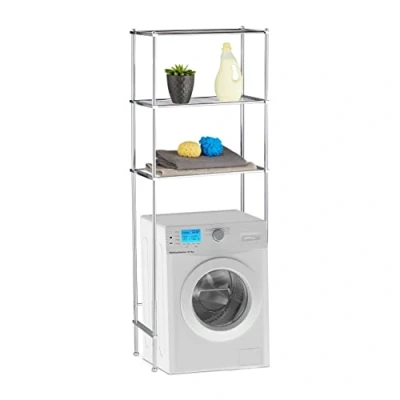 Image de Relaxdays Etagère machine à laver, WC, 3 étages, armoire de laver chrome, HLP 162 x 63 30, argenté