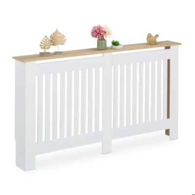 Image de Relaxdays Cache radiateur, design moderne, tablette pratique, en MDF, H x L P : 83 152 19 cm, blanc