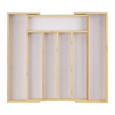 Image de Relaxdays 10022763 Écrin à Couverts Séparateur Tiroir Extensible Largeur Variable 5 7 Casiers Bambou, 5x40x35cm, Nature/Blanc