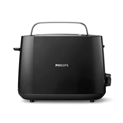 Image de Philips Daily Collection Grille pain 2 tranches, 8 réglages Access. réchauffe viennoiseries intégré, Design compact, Arrêt automatique, Fente Large, Noir (HD2581/90)