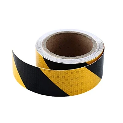 Image de Onerbuy Adhésif réfléchissant de danger pour la sécurité, imperméable, résistant à l&#039;eau, jaune marquage sol rayures jaunes noires Autocollant d&#039;avertissement, 2 pouces x 30 pieds