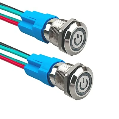 Image de Aiqeer 2 Pièces 12 mm Commutateur Bouton Poussoir Auto Bloquant, 12V / 24V 3A Interrupteur à en Acier Inoxydable Étanche IP66, avec Prise Pré Câblée (LED Blanc)