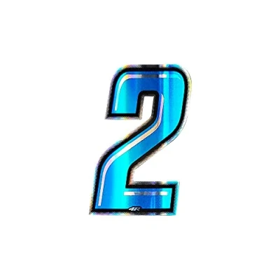 Image de Nombre de Course 2 Holographique Fin, Bleu, 10 x 6,5 cm