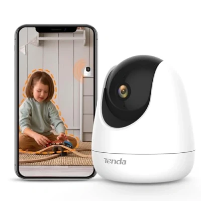 Image de Tenda Caméra Surveillance WiFi Intérieure 2K, 3MP IP Sécurité Domicile, Dôme Pan/Tilt 360, Vision Nocturne, Détection de Mouvement, Audio Bidirectionnel pour Bébé/Enfant/Animal, CP6