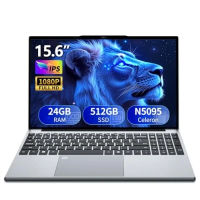 Image de Ordinateur Portable 15,6 pouces, 24 Go RAM SSD 512 processeur N5095 carte graphique UHD, PC Full HD 1920 x 1080, avec WiFi 5/USB 3.0/pavé numérique/clavier rétroéclairé/Touch ID Laptop