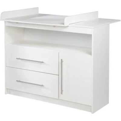 Image de roba Commode à Langer &quot;Maren&quot; avec Plan Amovible 2 Tiroirs 1 Porte et Compartiment Ouvert Fermeture Douce Blanc