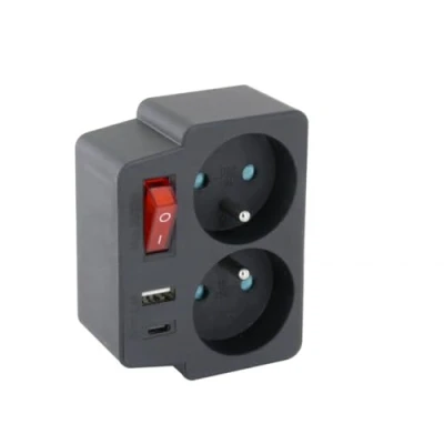 Image de CHACON Biplite Domino 2X16A + 1xUSB A C avec Interrupteur Noir