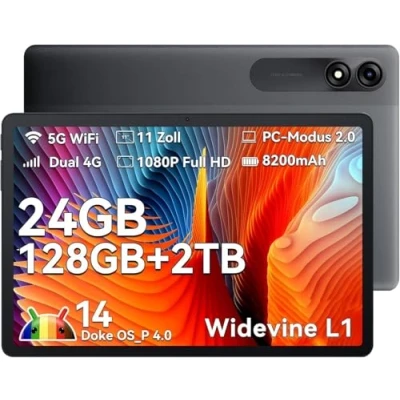 Image de Blackview Tab90 Tablette 11 Pouces, 24Go+128Go(TF 2TB) Tablettes Android 14 Dual 4G SIM ＆ 5G WiFi, 1.6Ghz Octa Core 8200mAh Tactile AVCE Widevine L1/Face ID