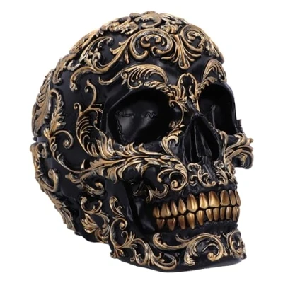 Image de Nemesis Now Crâne Renaissance de 19 cm, résine, Noir et Or, Motif Style Baroque doré, Ornement de, décoration Gothique, moulé dans la résine Plus Fine, habilement Peint à Main