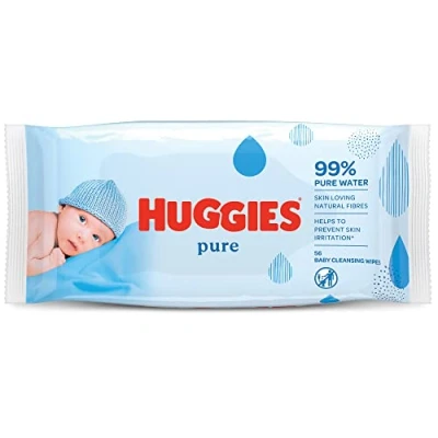 Image de Huggies, Lingettes bébé, Pour tout le corps, Utilisables dès la naissance, Sans parfum, 1x56 lingettes, Pure