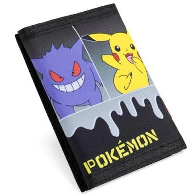 Image de Pokémon à Trois Volets Portefeuille Enfant avec Compartiment Pièces et ID Poche (Noir/Multicolore)