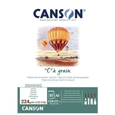 Image de CANSON &#039;C&#039; à Grain Bloc 30 feuilles de papier dessin A5 224g/m² Blanc naturel