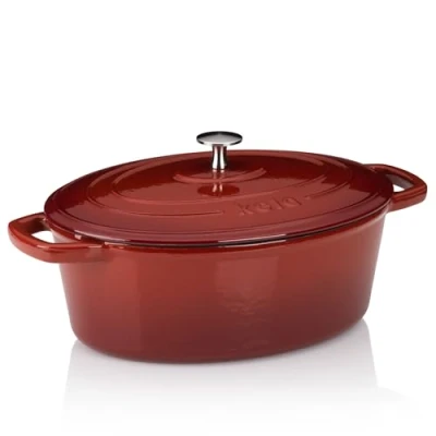Image de kela Cocotte Calido, 4 L, en fonte, rouge, ovale, émaillée, compatible avec tous les types de feux, température max. 300 C, 12860