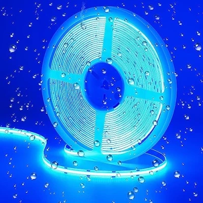 Image de GOMING 24V 10M COB Ruban à LED Bleu 465nm IP65 étanche Haute Densité 384LED/M Luminescence Uniforme Sans Tache Luminosité Flexible Découpable Bande pour Maison Décorer(Sans Alimentation)