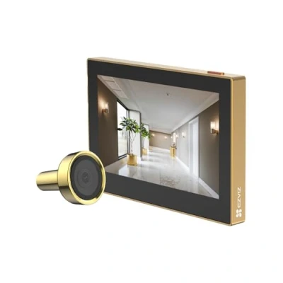 Image de EZVIZ CP2 Judas sans Fil avec Ecran Couleur de 4,3 Pouces, Visiophone 2MP Batterie 2200 mAh et Angle Vision 146,2.4GHz Wi FI, F1.6 Grande Ouverture, Convient aux Trous 14 à 26 mm, Or