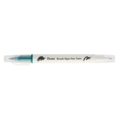 Image de Pentel Arts Brush Sign Pen Twin SESW30C Lot de 10 feutres pinceau bi pointe, Pointe large et fine, Acquarellable, Vert foncé
