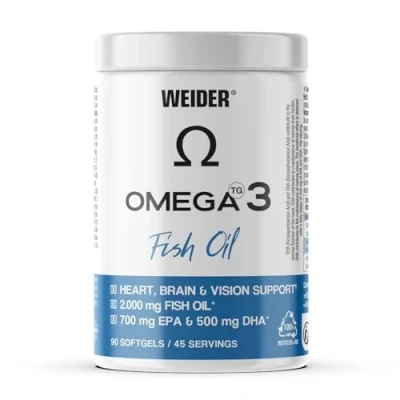 Image de Weider Omega 3 Gélules d’Huile de Poisson avec Acides Gras Combinaison Sources EPA/DHA Enrichies Vitamine E pour Vision/Fonctionnement Cognitif 90