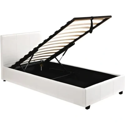 Image de Habitat et Jardin Lit Simple Carla en Simili Blanc avec Coffre Rangements 90 x 190 cm Cadre de 1 Place Design Sommier à Lattes Tête Inclus