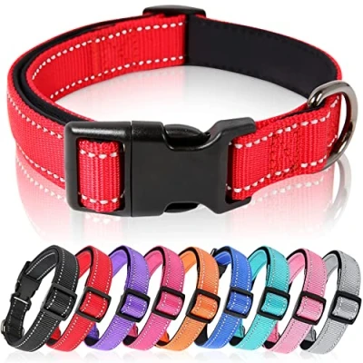 Image de HEELE Collier Chien, Réfléchissant pour en Néoprène Doux, Rembourré et Respirant Nylon, Ajustable Les Chiots Petits Moyens Grands Chiens, Rouge, M