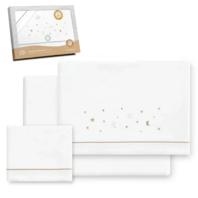 Image de Interbaby Parure de lit en Flanelle Chaude et Douce avec Drap Housse, Plat taie d&#039;oreiller Motif éléphant Forme cœur Blanc/Bleu 60 x 120 cm