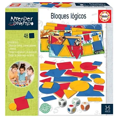 Image de Educa Apprendre est Amusant de Blocs logiques, 48 Figurines 4 Formes différentes, Jeu éducatif pour Que Les garçons et Filles apprennent différents Concepts à Faire des associations.