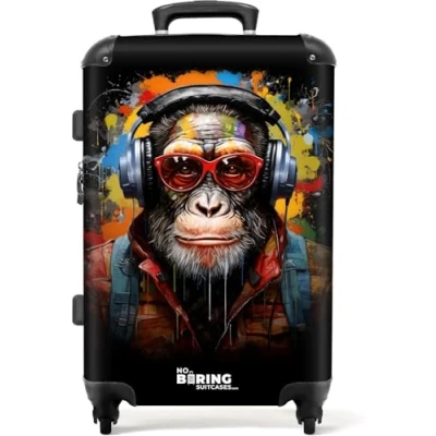 Image de NoBoringSuitcases.com Valises, Valise Soute, Grande Valise, Serrure TSA, Soute 23kg, Rigide, Avion, Taille M, (67cm 72L), (Chimpanzé Noir)