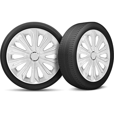 Image de Moltico Enjoliveur Set de 4 Universel Enjoliveurs Adapté à Toutes Roues en Acier pour Auto Anneau Sécurité Réglable 16 Pouces Blanc