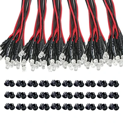 Image de KeeYees 60Pcs 3mm DC 3 12V Diode Ampoule LED Câblé Blanc Chaud Rouge Bleu Vert Jaune (10Pcs x 6 Couleurs) + Plastique Lumiere Panneau de Support Montage