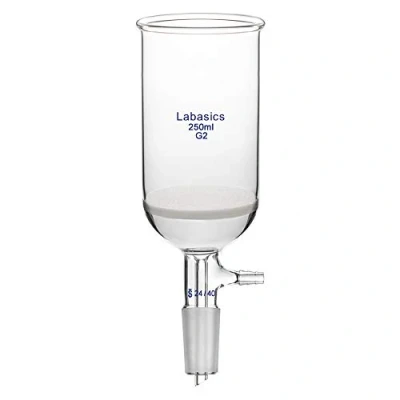 Image de Labasics Verre Borosilicaté Entonnoir Filtre Buchner avec Fritte Médium (G2), 65mm I.D, 100mm Profondeur, Filtering Funnel Joint Standard 24/40 et Tubulation Dentelée Sous Vide (250ml)