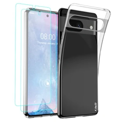 Image de J&amp;D Compatible pour Pixel 8 Coque, Clair Anti Jaune Mince Housse avec (2 Paquet) Protection D’Écran, Antichoc TPU Bumper Étui Google 8, Transparent