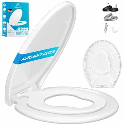 Image de KESSER® Abattant de WC Avec système d&#039;abaissement automatique Fonction Quick Release et Softclose Montage facile en Duroplast fixation acier inoxydable Siège toilette forme