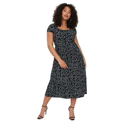 Image de Trendyol Femme Robe en Tricot Grande Taille à épaules dénudées, Noir, 4XL