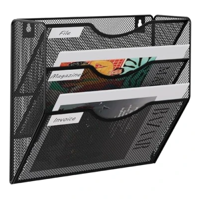 Image de EasyPAG 3 Compartiments Métal Porte Revue Mural Document Suspendu A4 Organisateur de Bureau à Suspendre Banette Rangement Range Papier Corbeille a Courrier Murale,Noir