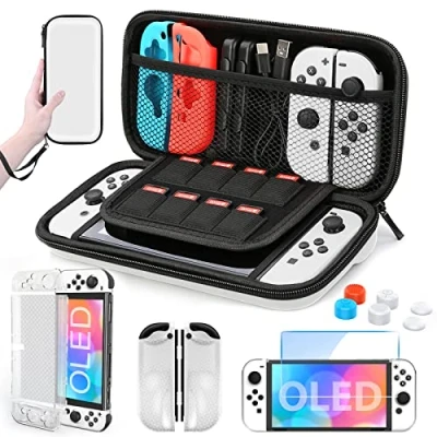 Image de HEYSTOP Étui de Protection Rigide et Portable pour Nintendo Switch OLED avec Protecteur d&#039;écran, Capuchons Console Accessoires, Blanc, kit boîtier