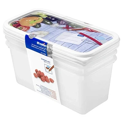 Image de Rotho Domino Lot de 3 pots à congélation 1,5 l avec motif inscriptible sur le couvercle, Plastique (PP) sans BPA, blanc, x 1.5l (23.3 11.8 11.2 cm)