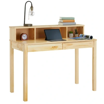 Image de IDIMEX Bureau Lennox avec Rangement 2 tiroirs et 3 niches, en pin Massif recouvert d&#039;un Vernis Naturel