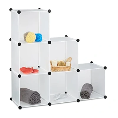 Image de Relaxdays Étagère escalier 6 compartiments meuble bibliothèque séparation multi cases séparateur de pièces, blanc, 35 x 110 cm
