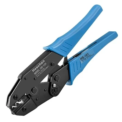 Image de Heschen Pince à sertir cliquet, HS 101, outils de sertissage bornes câble non isolées, utilisation pour 1,5 10 mm² (15 7 AWG), bleu