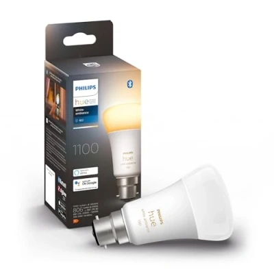 Image de Philips Hue White Ambiance, ampoule LED connectée B22 équivalent 75W, 1100 lumen, compatible Bluetooth, fonctionne avec Alexa, Google Assistant et Apple Homekit