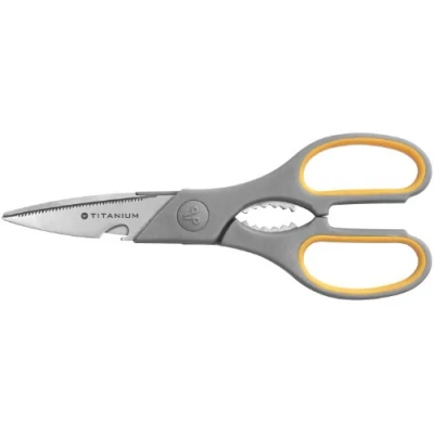 Image de Westcott E 30486 00 Ciseaux multifonctions Titanium Super avec anneaux Softgrip 21 cm gris et jaune