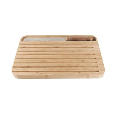 Image de Pebbly Grande Planche à Pain en Bambou Naturel 32 x 26 cm Avec Couteau Aimanté sur la Pratique pour Optimiser Rangement, Jaune,rouge