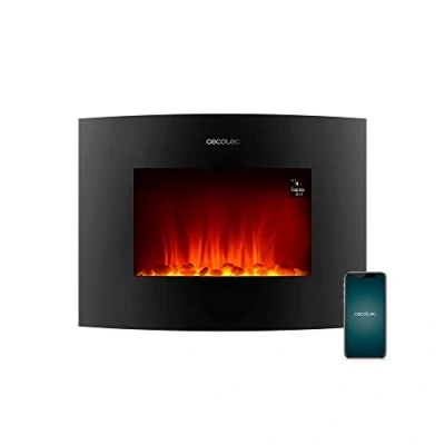 Image de Cecotec Foyer électrique décoratif Ready Warm 2250 Curved Flames. 2000 W, Taille 22&quot;, WiFi, 2 Niveaux de Puissance, Télécommande, Panneau incurvé, Minuterie, 20 m2 (22&quot;, Noir Contrôle Wi FI)