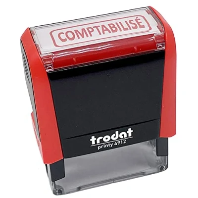 Image de Tampon Trodat x print 4912 encrage automatique rechargeable, texte COMPTABILISE, encre de couleur rouge, format l’impression 47 18 mm