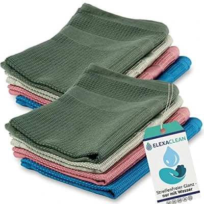 Image de ELEXACLEAN Lot de 8 Chiffons Nettoyage en Microfibre 55 x 40 cm Chiffon Multi usages sans Traces Seulement avec l&#039;eau