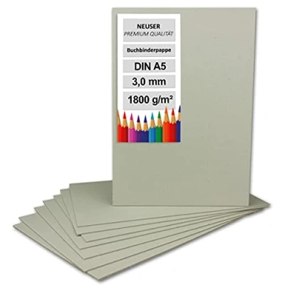 Image de Lot de 20 cartons reliure, format A5 (14,8 x 21 cm), épaisseur : 2 mm (0,3 grammage 1800 g/m², carton gris pour le bricolage, modélisme, la reliure.
