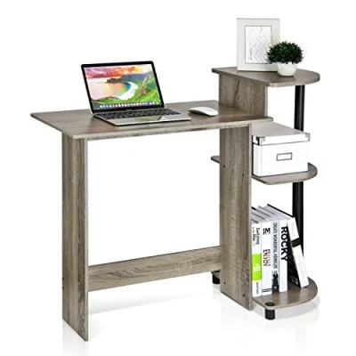 Image de Furinno Compact Bureau d&#039;Ordinateur, Bois, Chêne Français Gris/Noir, Taille Unique, One Size