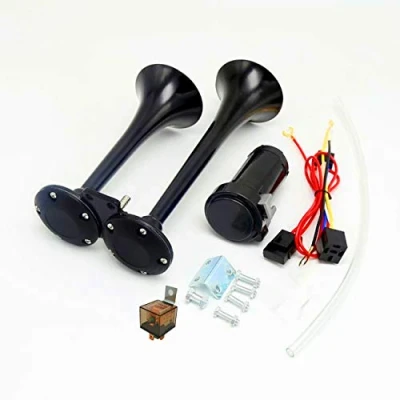 Image de Yiyida Avertisseur sonore pneumatique de voiture avec double trompette en zinc chromé et compresseur pour tout véhicule à alimentation 12 V 150 dB